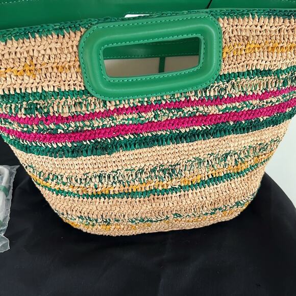 NWT $385 MAJE MEDIUM Vert Casino leather straw bag w/ strap and top handle - Picture 6 of 16
